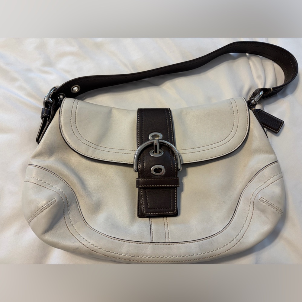 Coach Stylish Cream and Brown Shoulder Bag